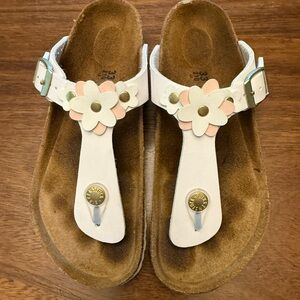 Girl Birkenstocks White and Pink Floral Sandals Size 2